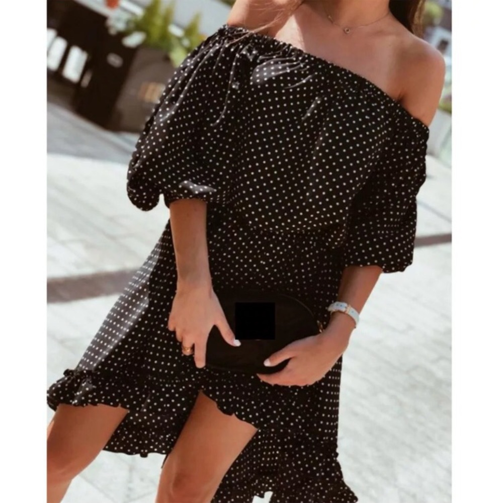 👄 LAST 2 Off Shoulder Polka Dot Dress - Picture 3 of 6